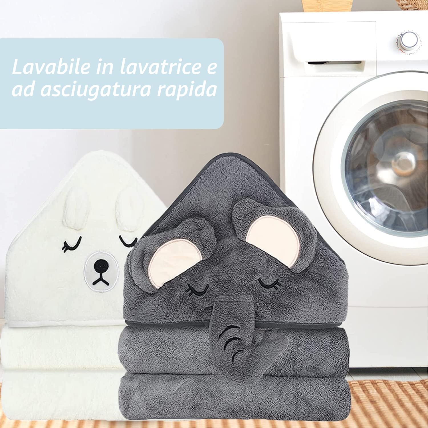 2Pz Accappatoio Neonato, 80x80cm Asciugamani Con Cappuccio Per Bambini, Accappatoio Neonato con Cappuccio Extra Morbido e Super Assorbente per Neonati e Bambini 0-3 Anni