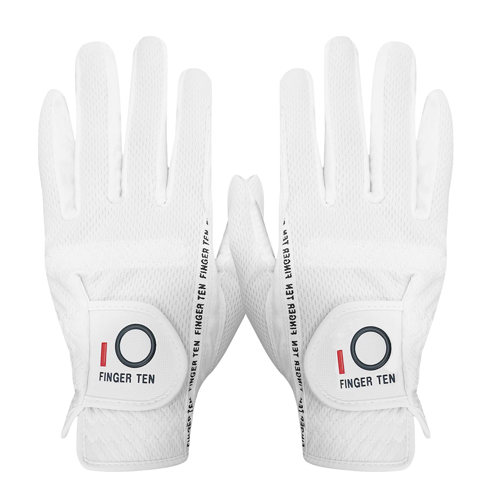 FINGER TEN Golf Gloves Men Left Hand Right Rain Grip Weathersof Value Pair, Mens Golf Glove Wear Resistant Non Slip Flexible Durable (White, L)