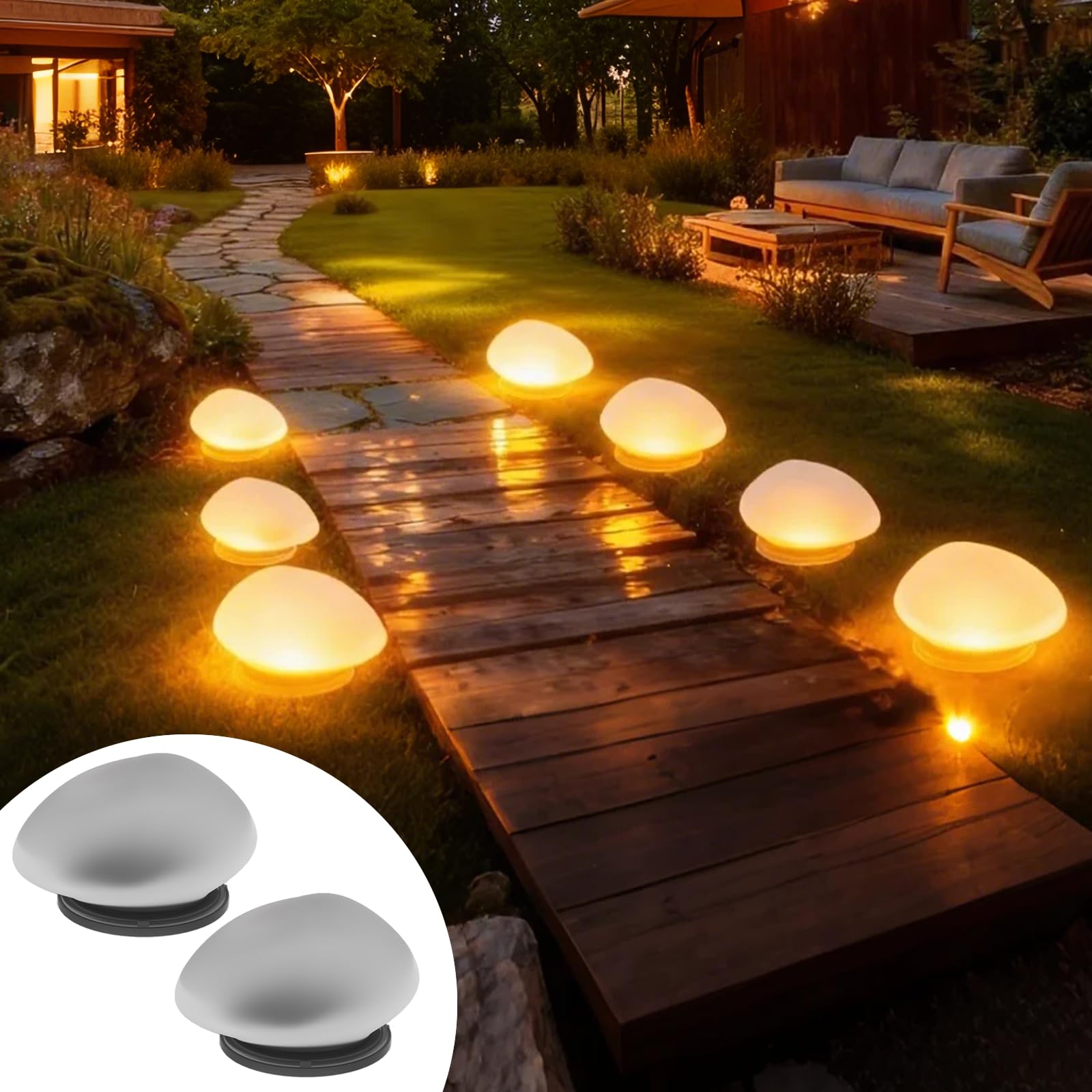 SC-Daily Solar Lights Outdoor Waterproof Solar Pebble Rock Garden Lights Decorative with Warm Light LED, IP65 Waterproof