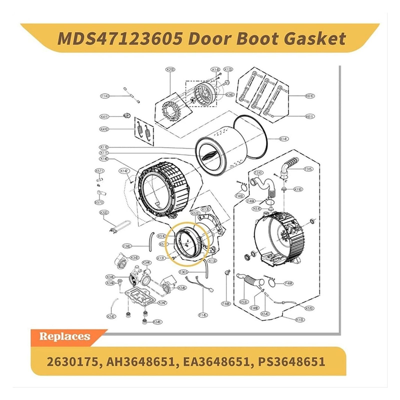 Guarnizione porta lavatrice, Compatibile con LG MDS47123605, AP5602285