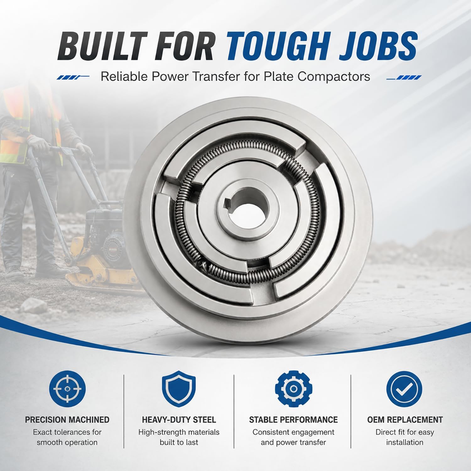 Centrifugal Clutch 5 Inch, Replacement for Wacker VP1340 VP1350 VP1750 Plate Compactors & Honda GX160 GX200 Engines, 3/4" Bore 1/2" V-Belt 5" Single Pulley Clutch