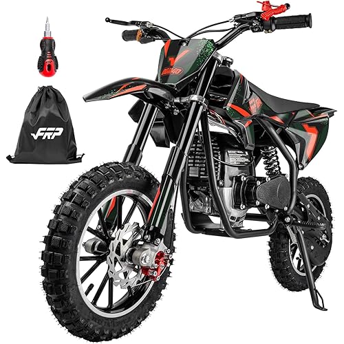 FRP FDB-OGM40 Kids Dirt Bike, 40CC 4-Stroke Gas Powered Mini Dirt Bike, 20 MPH Max Speed, Easy Pull Start, No Oil Mixing, Front & Rear Disc Brakes, 132 LBS Capacity (Black)