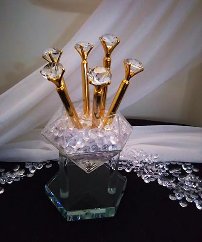 Miniatura 2 de Bolígrafos de diamante 6) con soporte para bolígrafos de cristal de diamante para rellenos de jarrón de escritorio incluidos para guardar bolígrafos