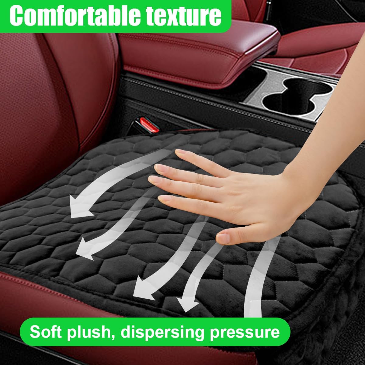 Car Seat Cover, Soft Plush Auto Bottom Seat Covers, Anti Slip Vehicle Front Seat Cushion Protector, Comfortable Car Interior Seats Pad Mat Accessories for Sedan, SUV, Truck (Black)