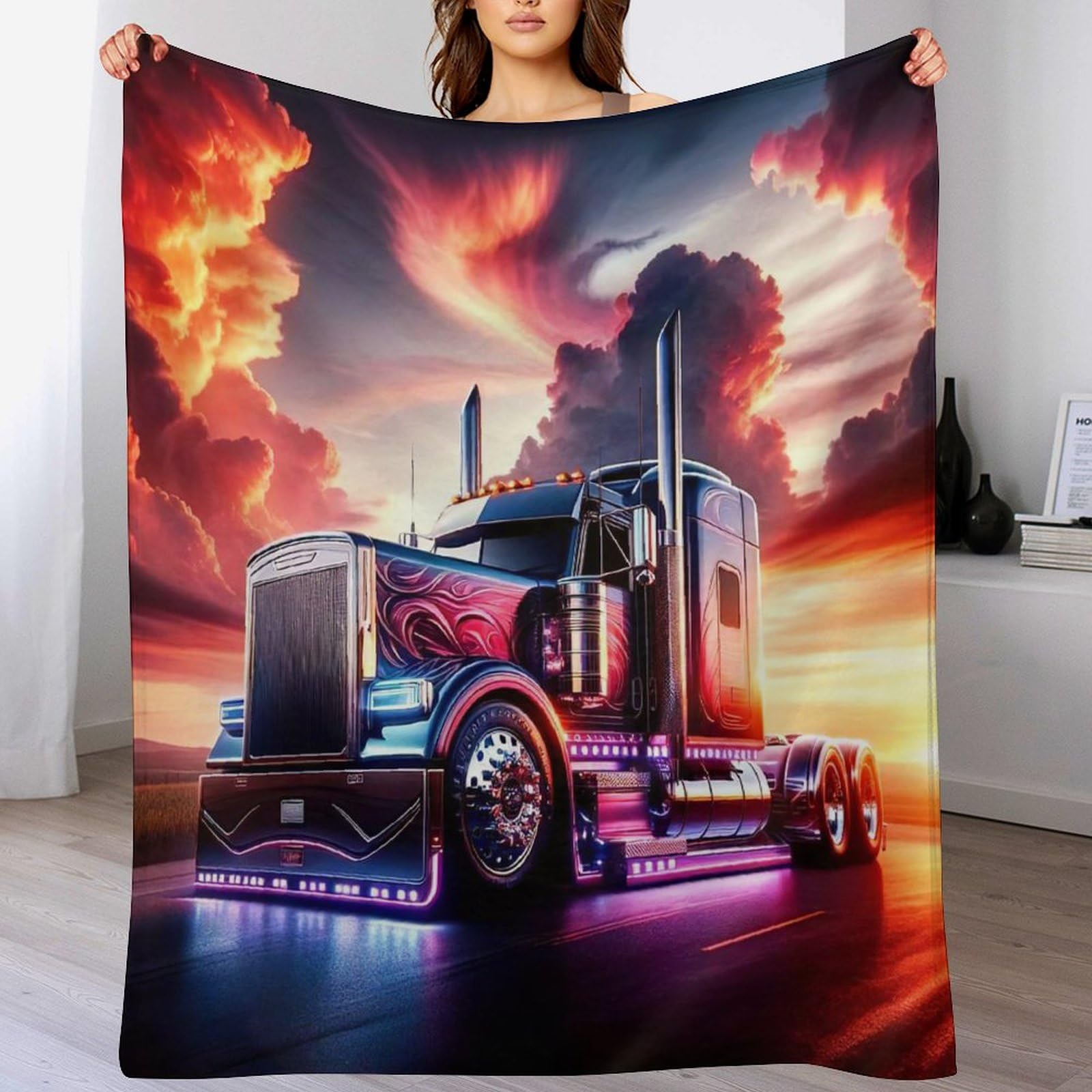 Couverture canapé-lit contre le froid : plaid camion flannel 130x180cm