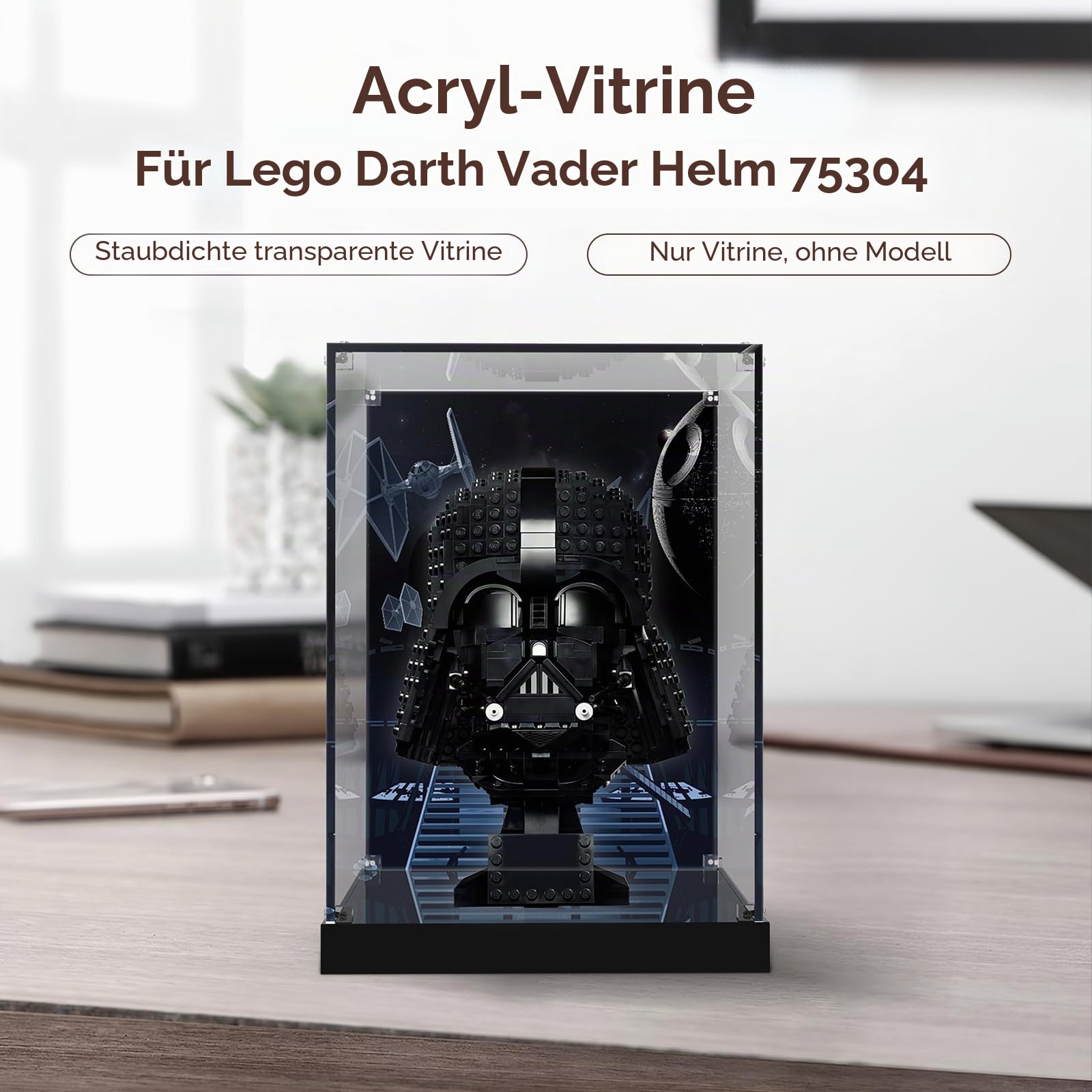 cooldac Acryl Vitrine Box kompatibel mit Lego Darth Vader Helm 75304 Modellset Staubdicht Transparent Klar Display Box Vitrine (Das Modell Nicht enthalten)