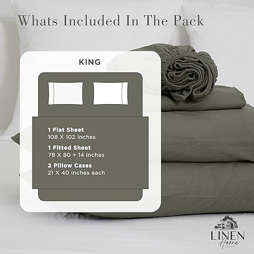 Miniatura 6 de Linen Home Juego de sábanas de percal de algodón lavado, color carbón, bolsillo profundo, 4 piezas, 1 sábana encimera, 1 sábana bajera y 2 fundas de