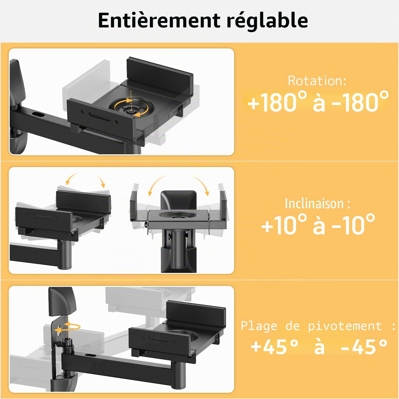 PUTORSEN Lot de 2 Supports muraux universels pour Haut-parleurs - Entièrement réglable - Supporte jusqu'à 25 kg