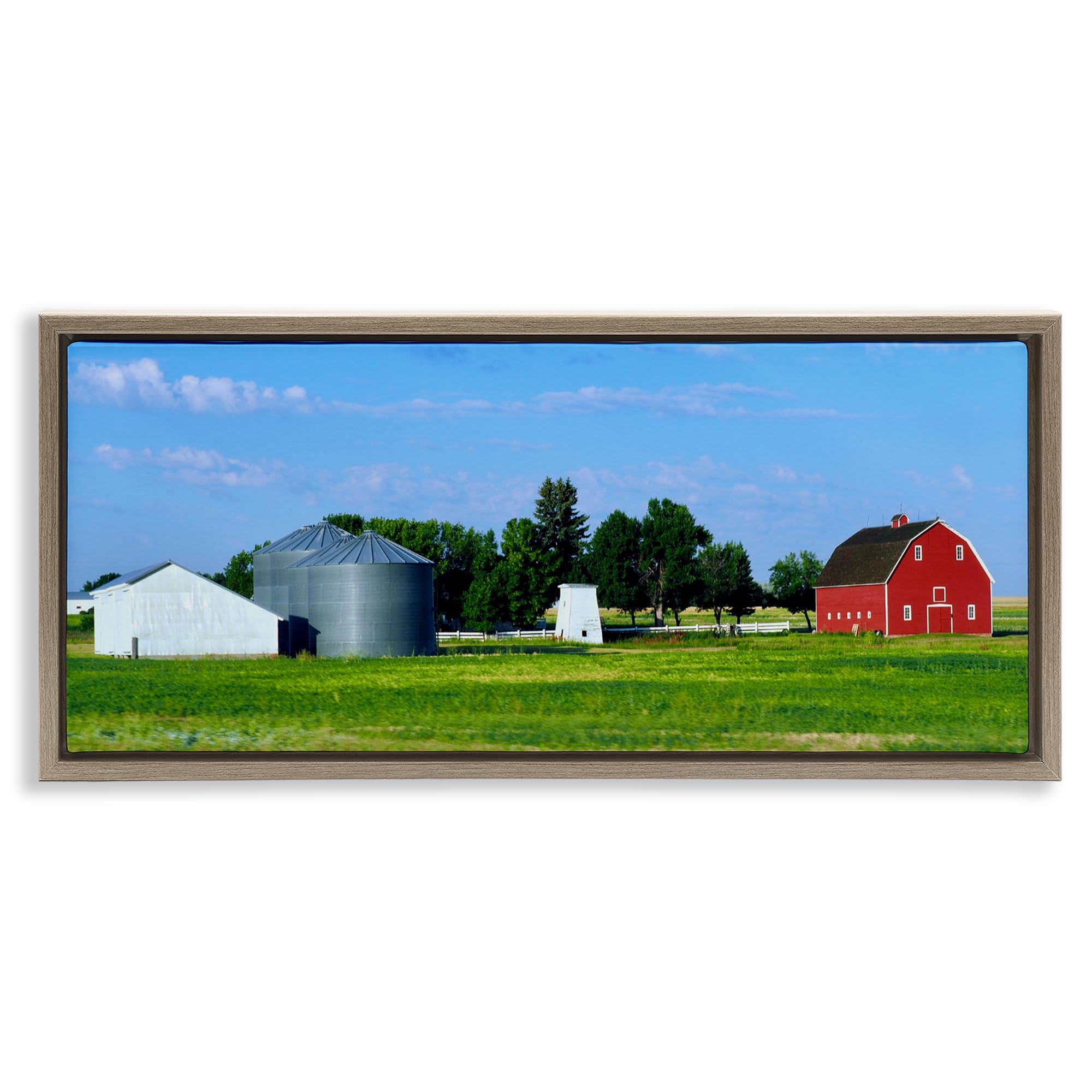 Stupell Industries Countryside Barn Silo Landscape 'Barn With Silo', Floating Frame Canvas Art, Brown, 31 X 14