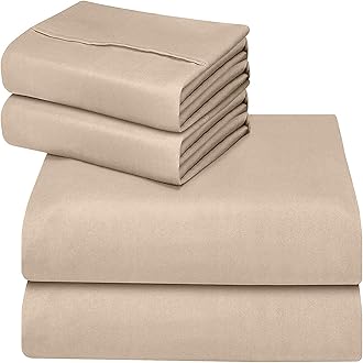 ComfyWellDouble Fitted Sheet Bed Cover - Soft Brushed Microfibre Fabric Bed Sheets Double- Deep Pocket 14 inch (35 cm) Shrinkage and Fade Resistant. (Double (135x190cm), Beige)