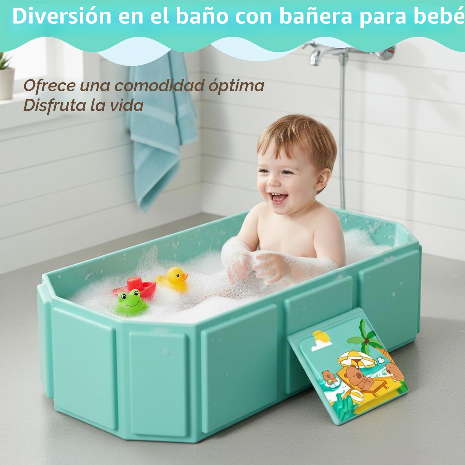 Bañera Plegable Bebé, Bañeras Portatil Multifuncional para Bebes de 0 a 8 Años, Bañera Niño Integrada con Tapón de Drenaje para Ducha o Jardín, Ahorra Espacio, Expansión Rápida, Verde