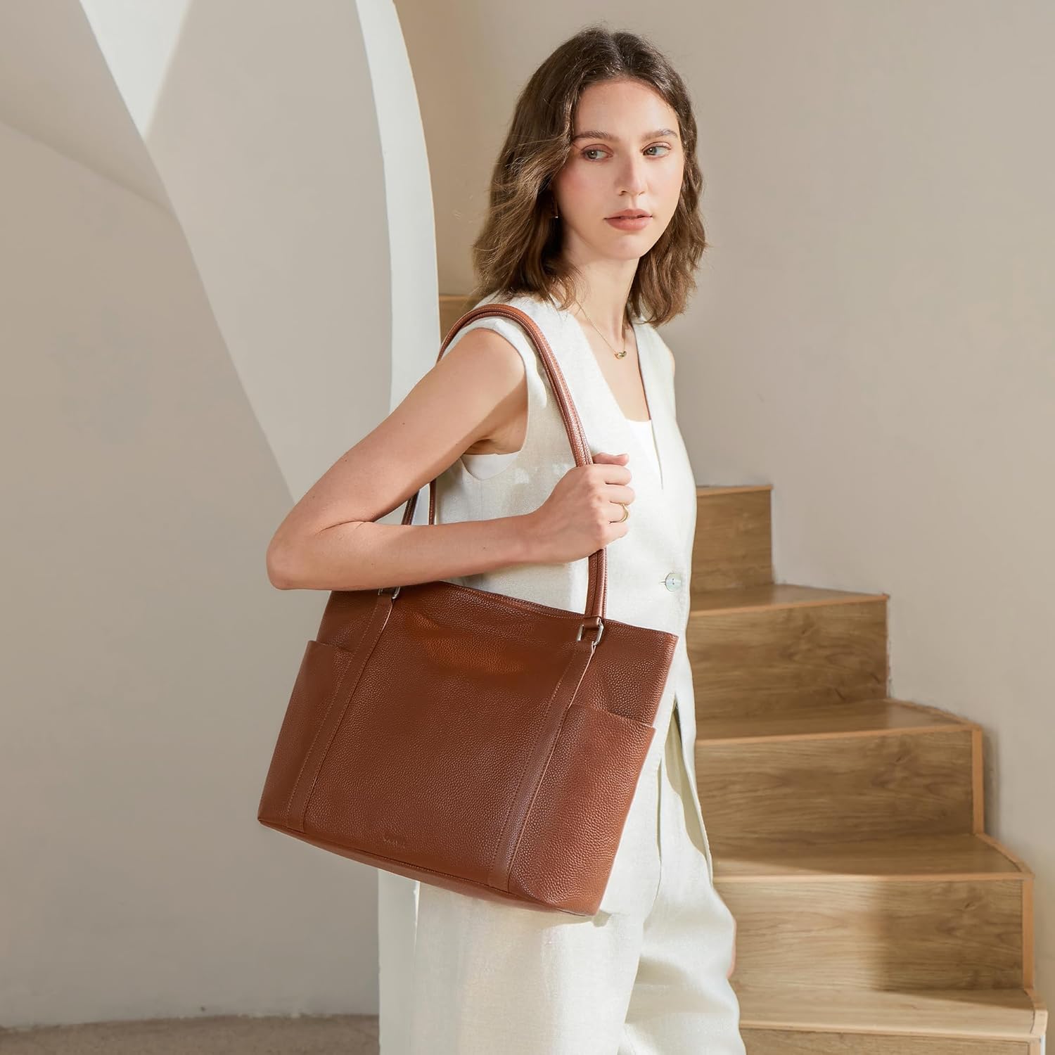 befen Genuine Leather Laptop Tote Bag for Women, Womens 15 Inch Computer Bags Work Totes Purse Shoulder Purses Handbags - Image 2