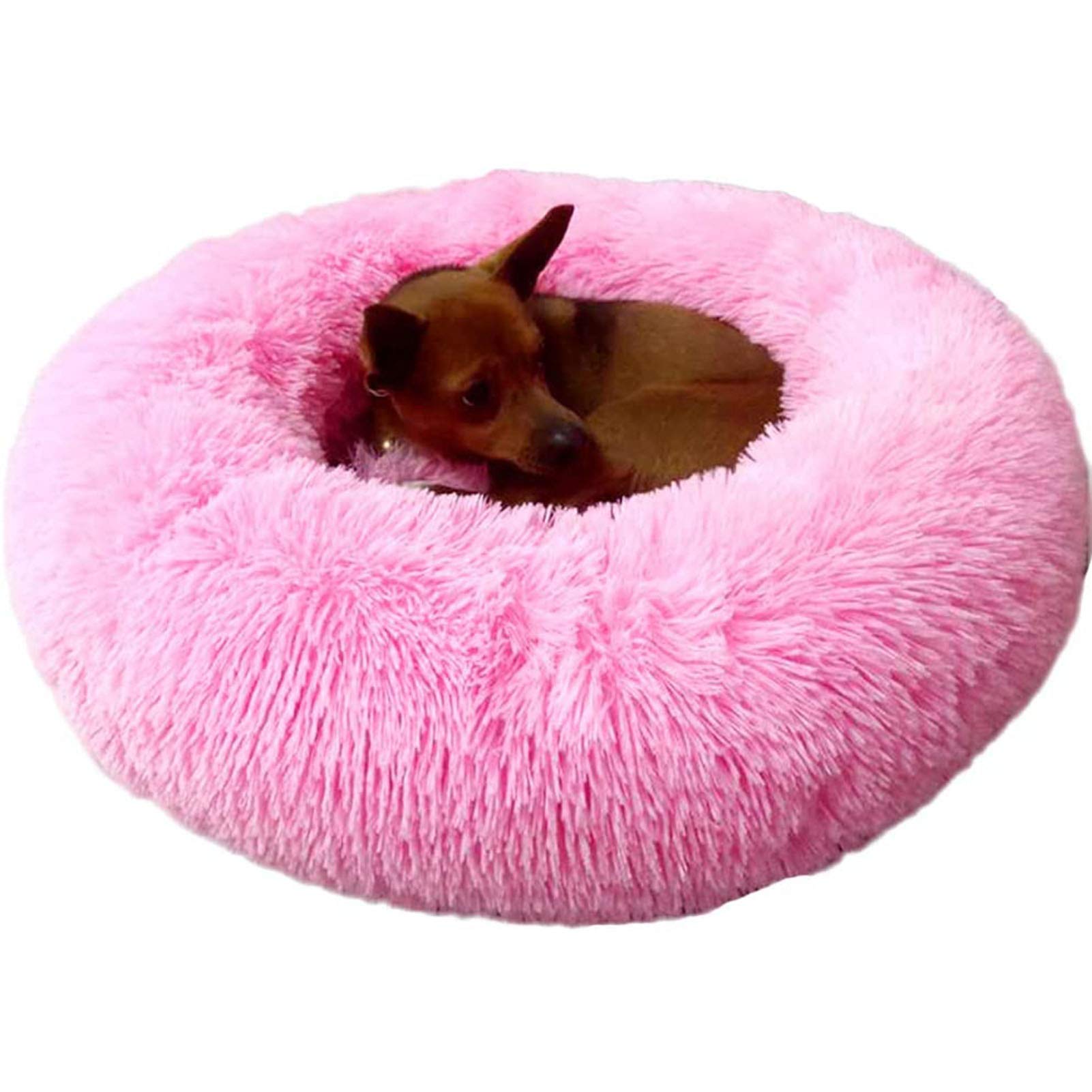 سرير قطط دائري منفوش من اوباي للكلاب والقطط الصغيرة، سرير مهدئ ذاتي الاحترار لتحسين النوم، سرير ناعم من القطيفة على شكل دونات كادلر بوسادة للحيوانات ال اليفة، غير قابل للانزلاق (رمادي)