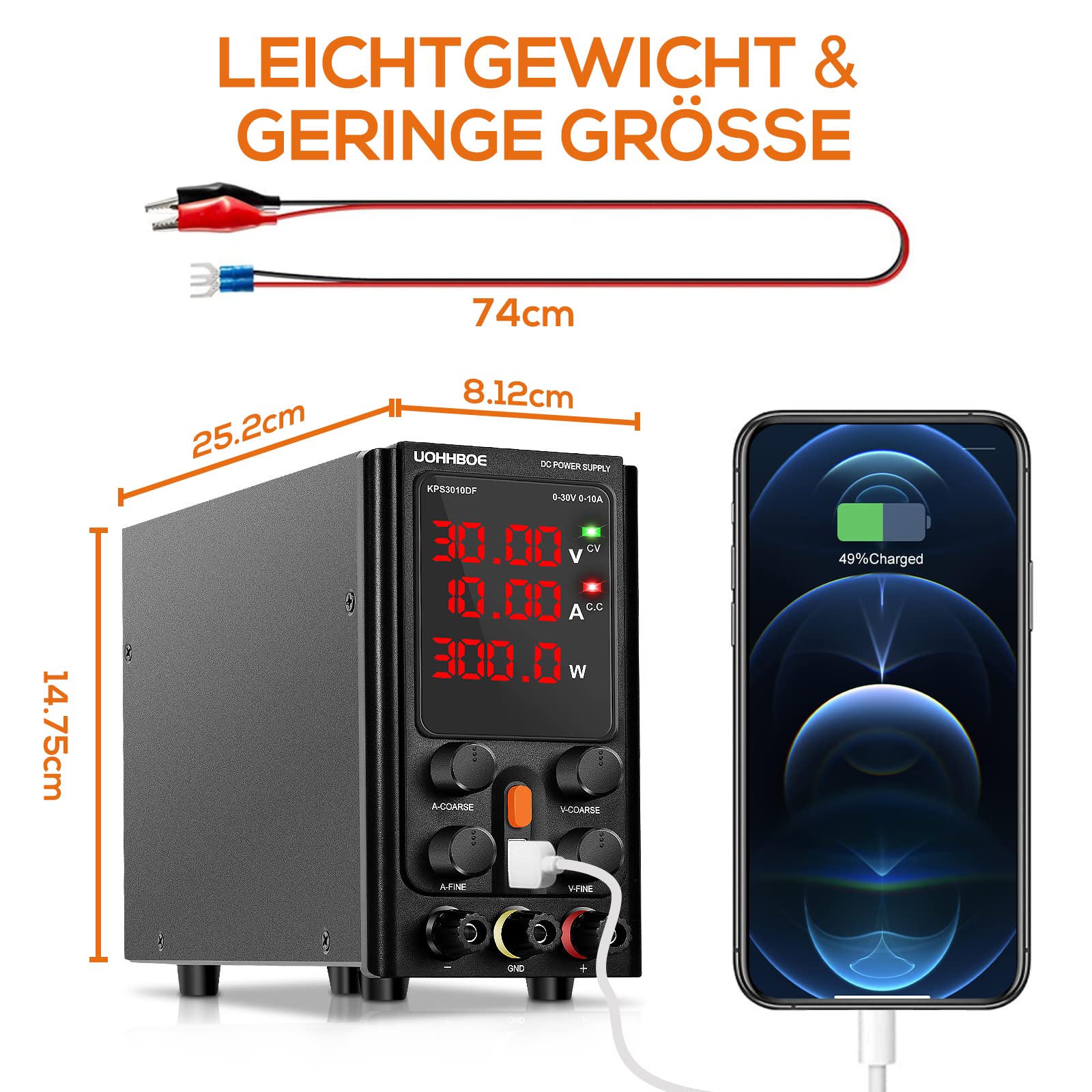 UOHHBOE Labornetzteil 30V/10A DC Regelbar Netzgerät mit hochpräziser 4-stelliger LED-Anzeige 5V/2A USB-Schnittstelle Grob- und Feineinstellknopf Labornetzgerät geeignet für Labor und Elektronikwartung