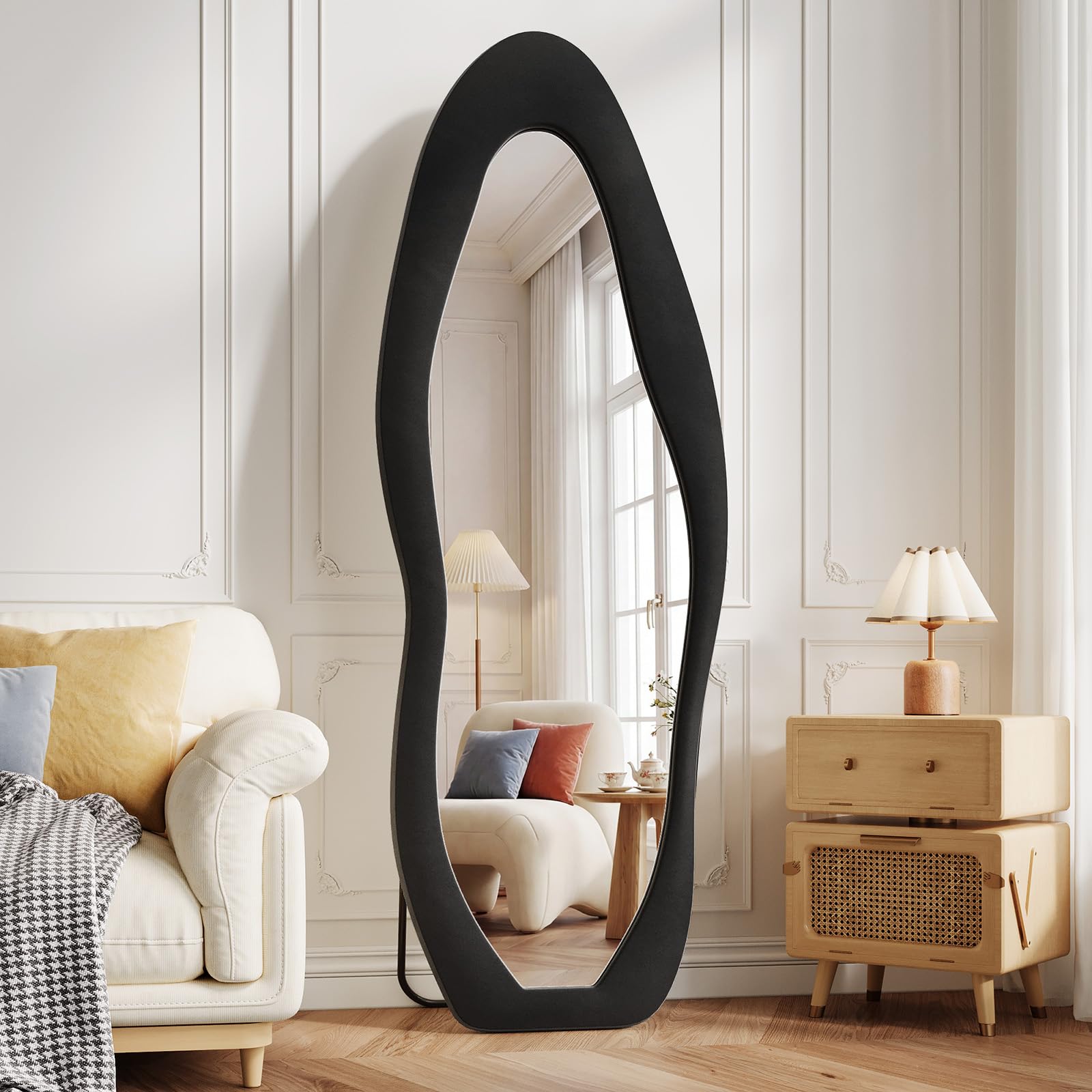Koonmi Full Length Mirror 63"x24", Irregular Flannel Floor Mirrors
