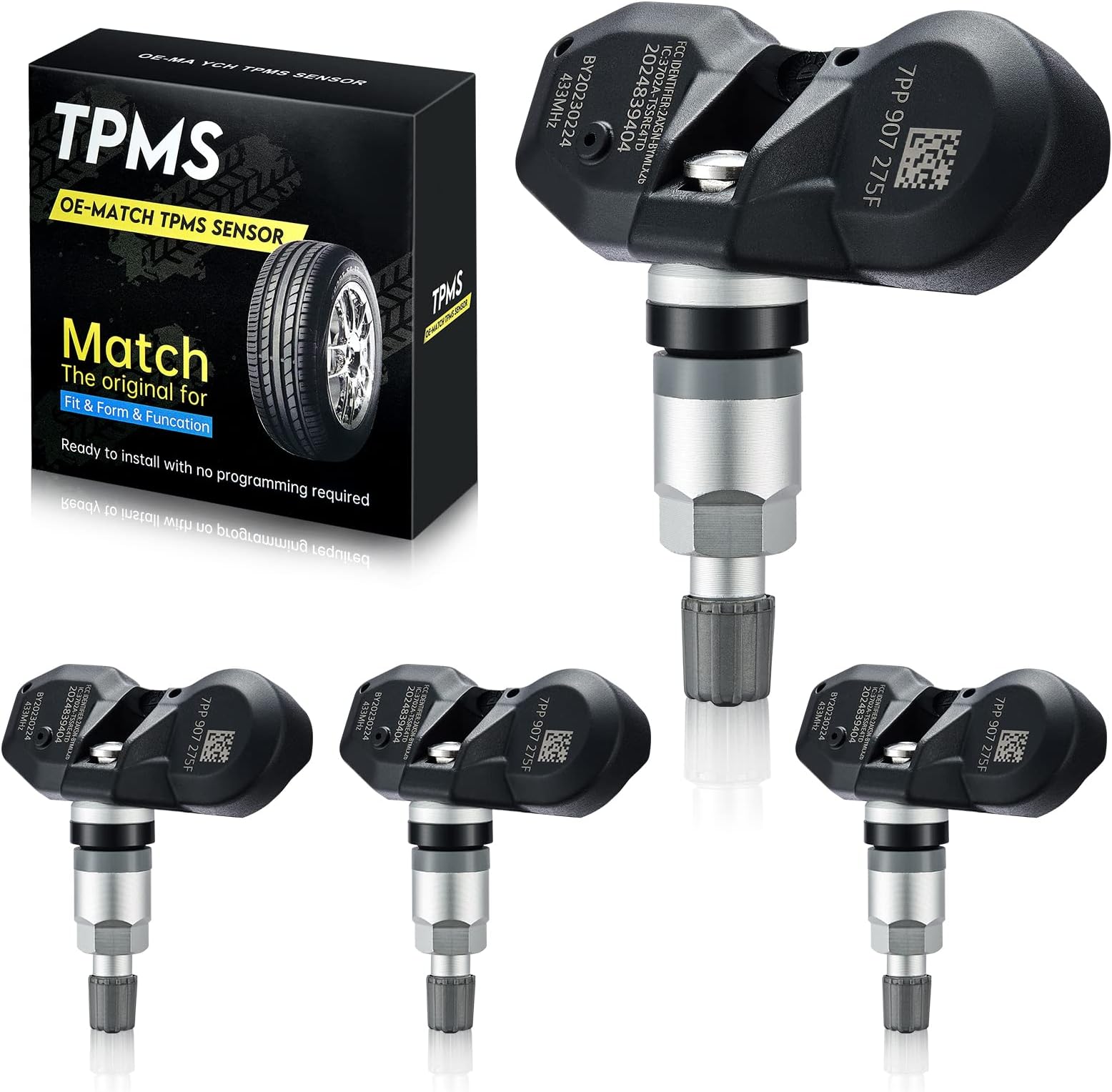 BDFHYK 4PCS Programmed TPMS Sensor, 433 MHz Tire Pressure Sensor 7PP907275F Compatible with Audi Martin Bentley Bugatti Aston Lamborghini Porsche Replaces# 36236798726 36236781847 5B0907275A