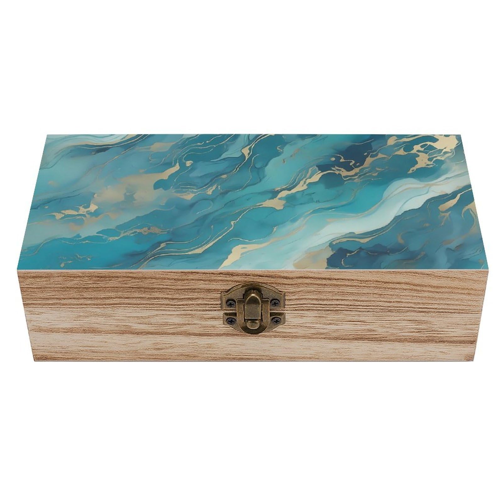HLBSDM Turquoise Gold Abstract Marble Retro Wooden Storage Box Jewelry Art Gift Boxs Decorative Keepsake Boxes