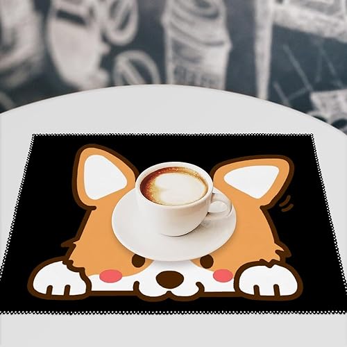 Miniatura 7 de Juego de 6 manteles individuales para perros Corgi, resistentes al calor, antideslizantes, para mesa de comedor, lavables y duraderos