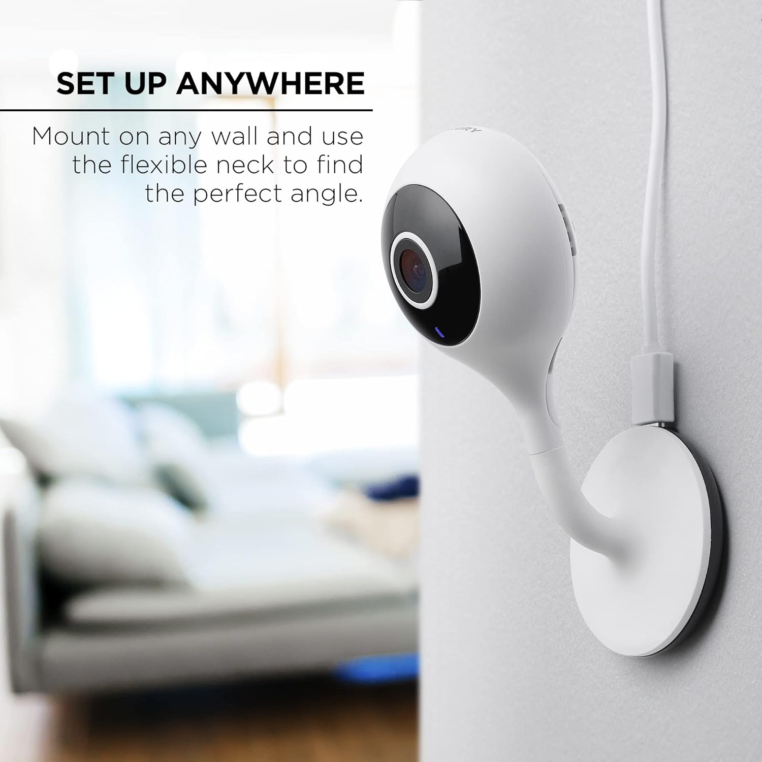 Merkury Innovations Indoor Smart Security Camera, 720P Wi-Fi Camera HD Surveillance with Voice Control, 2-Way Talk, Night Vision, No Hub Required, Requires 2.4GHz WiFi, White (1 Pack)