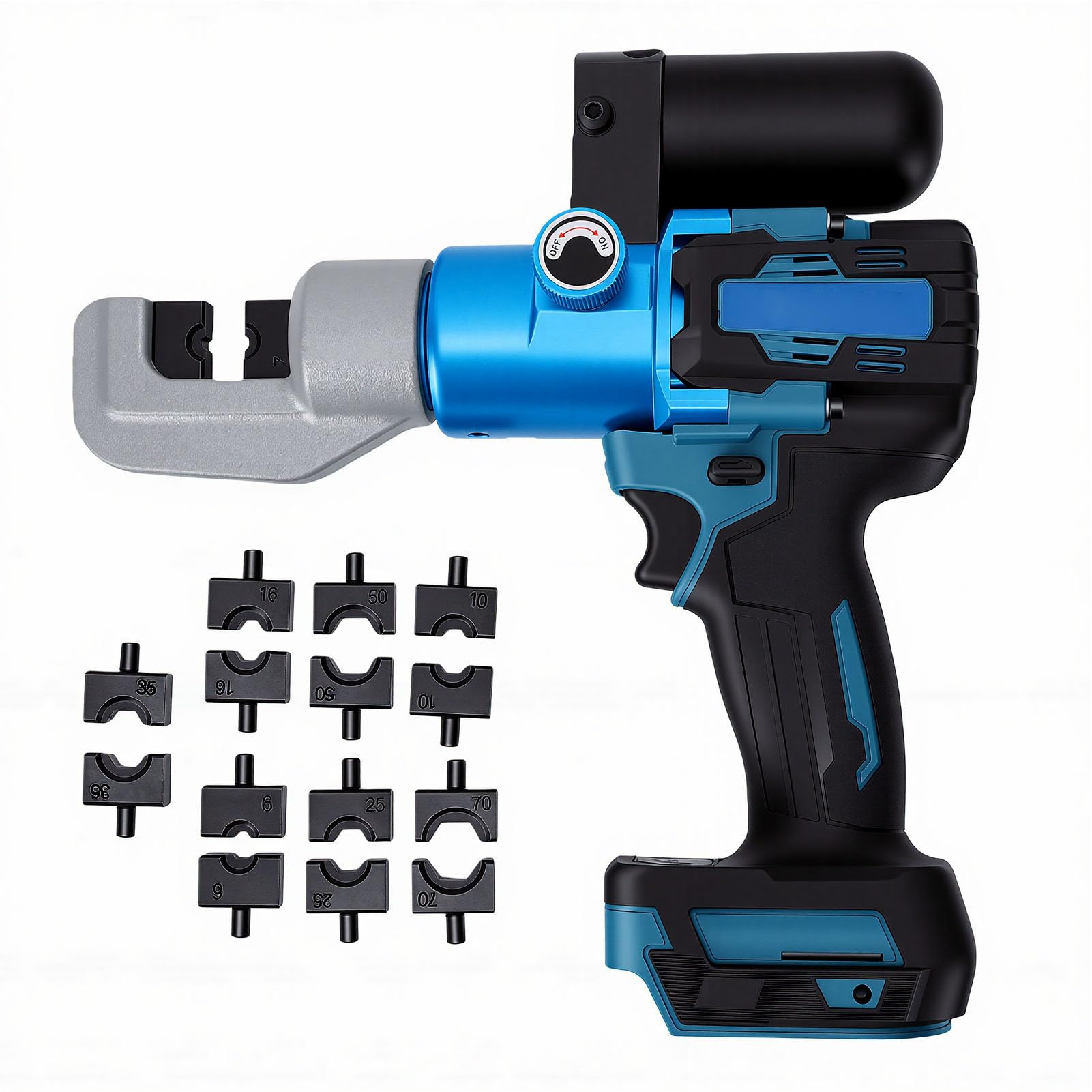 Jeffergarden Bezprzewodowe Elektryczne Hydrauliczne Narzędzie do Zaciskania 60KN 12mm Skoku z 8 Matrycami Zaciskarka Akumulatorowa do połączeń Kablowych 4-70mm²
