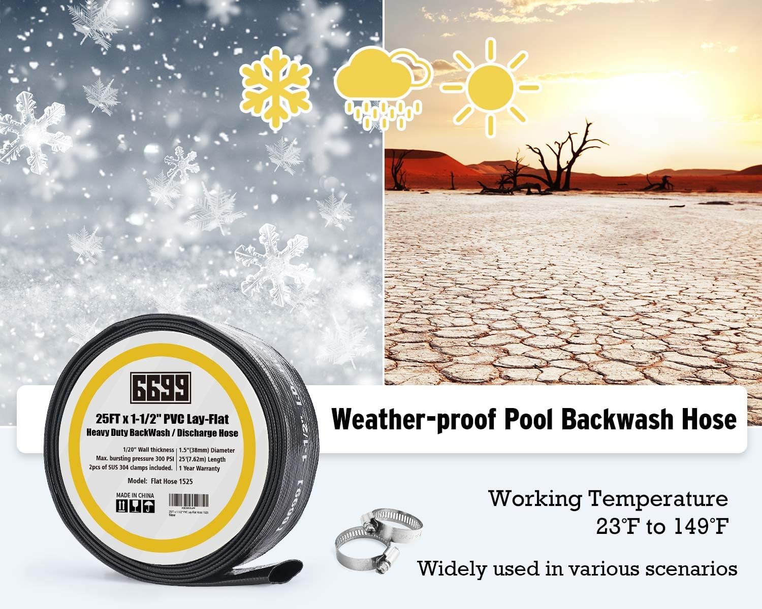 Submersible Sump Pump and 1-1/2" x 25FT Pool Hose