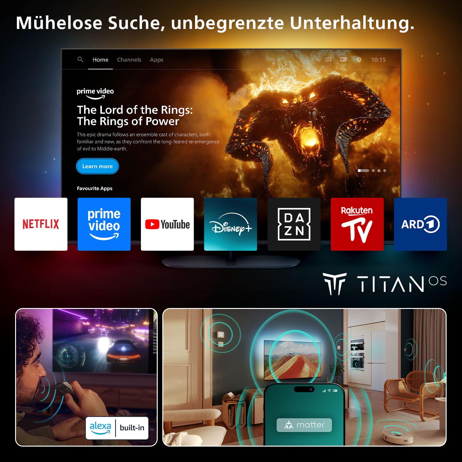 Philips Ambilight 43PUS8500 4K LED Smart TV - 43 Zoll Display mit Pixel Precise Ultra HD, Titan OS, Dolby Vision und Dolby Atmos Sound
