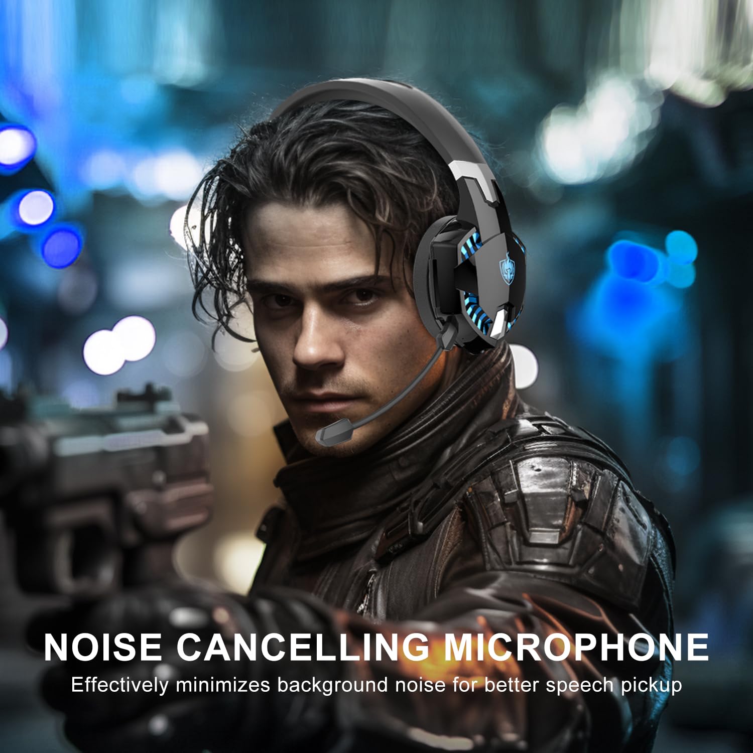 PHOINIKAS Cuffie Gaming Wireless per PS4/PS5/Switch/PC/Telefono Cellulare/Laptop/Tablet, Dongle USB e Tipo C da 2,4GHz, Microfono con Cancellazione del Rumore Staccabile, Stereo 7.1