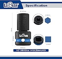 Vista 3 de LABEAR - Adaptador de llave de impacto con convertidor de hembra de 1/2" a hexagonal de 1/4", liberación rápida, mandril de cambio rápido, adaptador