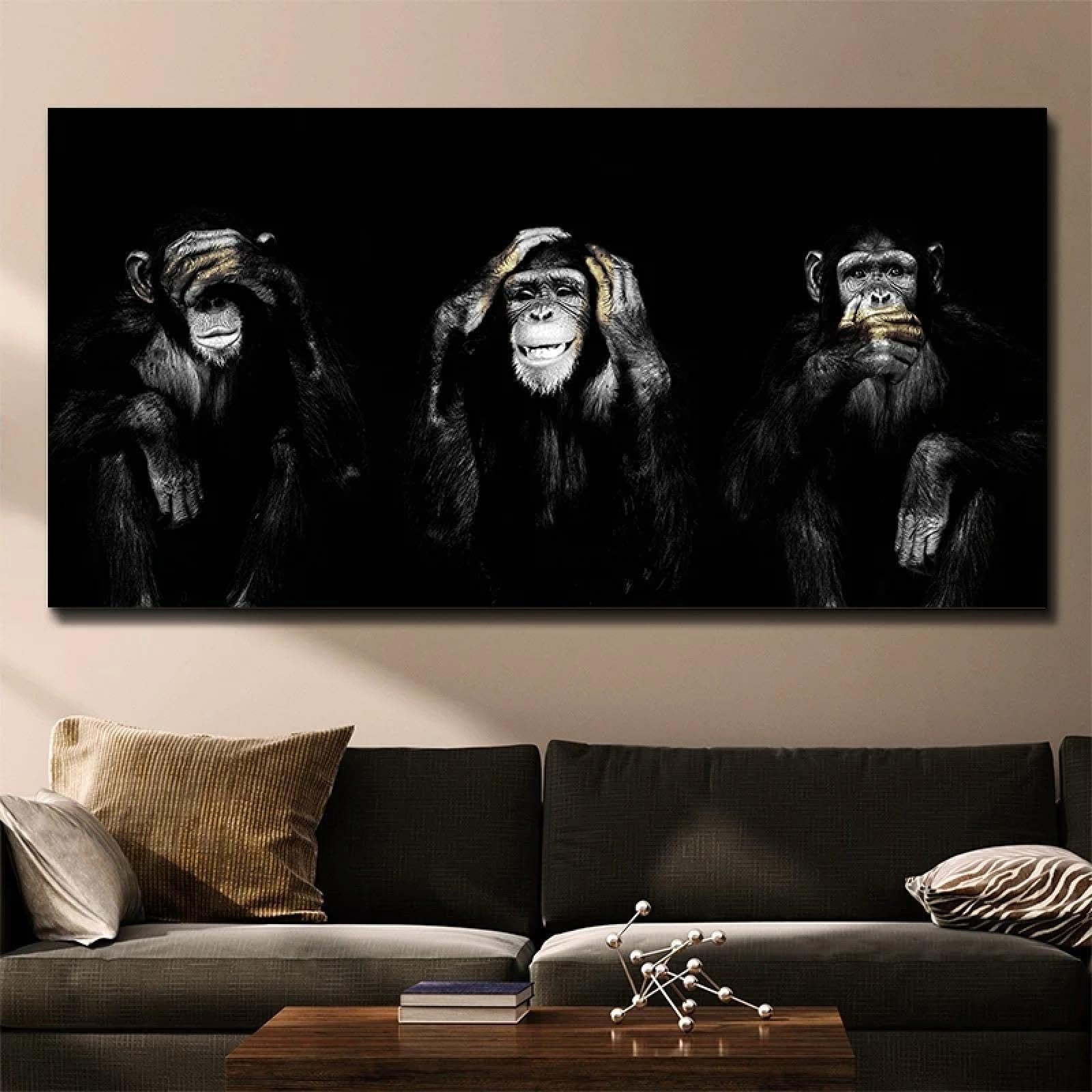 Zhadongli Art Großes Poster auf Leinwand, Tier-Wandkunst, Dark 3, lustige Affen-Poster und Drucke für Wohnzimmer, Heimdekoration, 80 x 160 cm, mit Rahmen