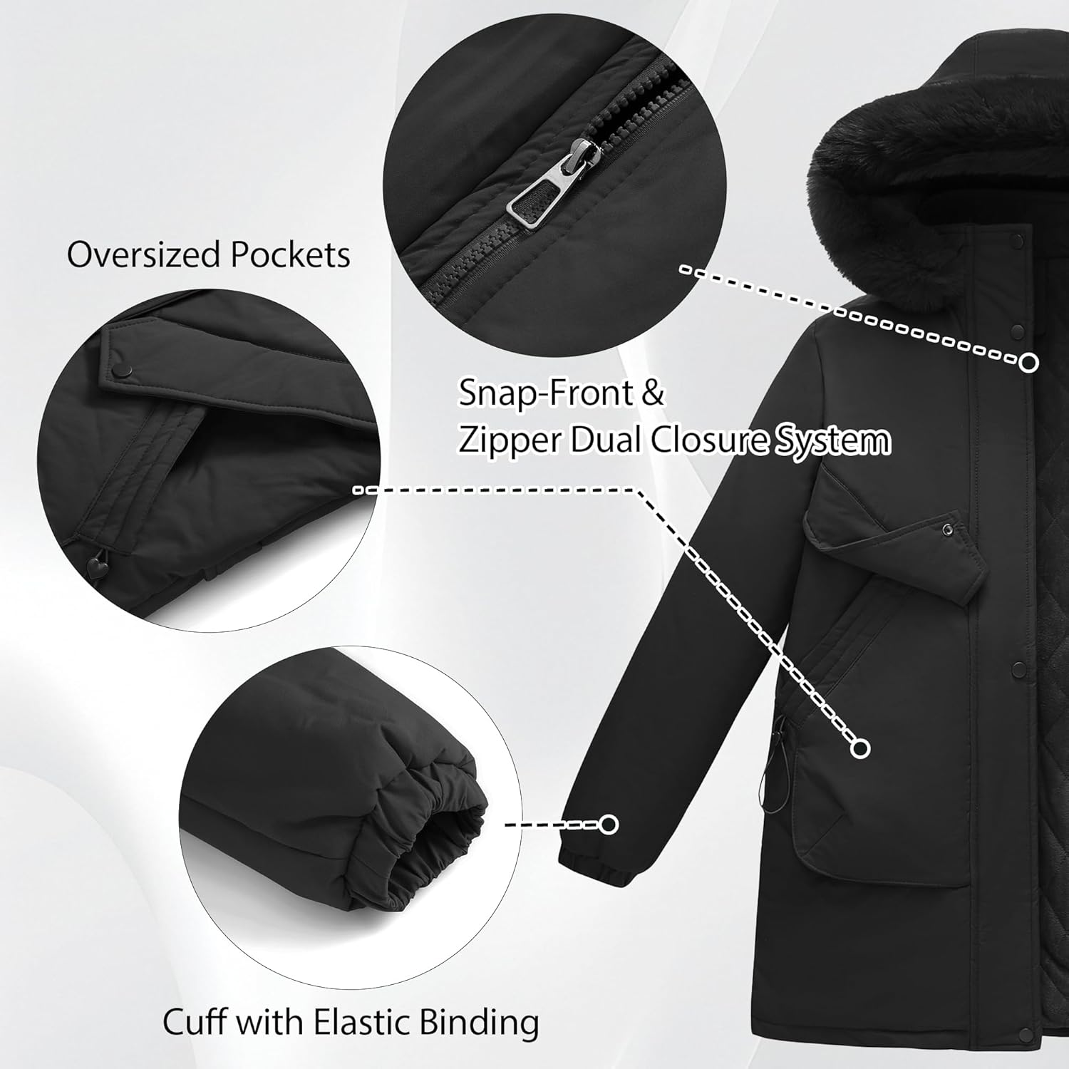 Women's Winter Puffer Jacket Warm Thicken Parka for Women Waterproof Coat with Removable Faux Fur Hood - Image 3