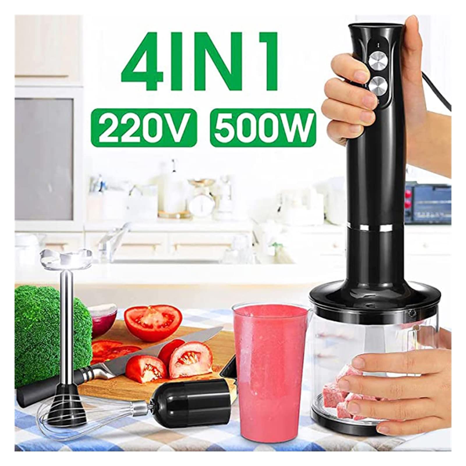 Whisks for Cooking 4 W 1 Elektryczny Blender Stal nierdzewna Kij Ręcznie Blender Mikser Procesor Żywności Egg Whisk Smoothie Cup Sokowirówka Mięso Whisking Whisk