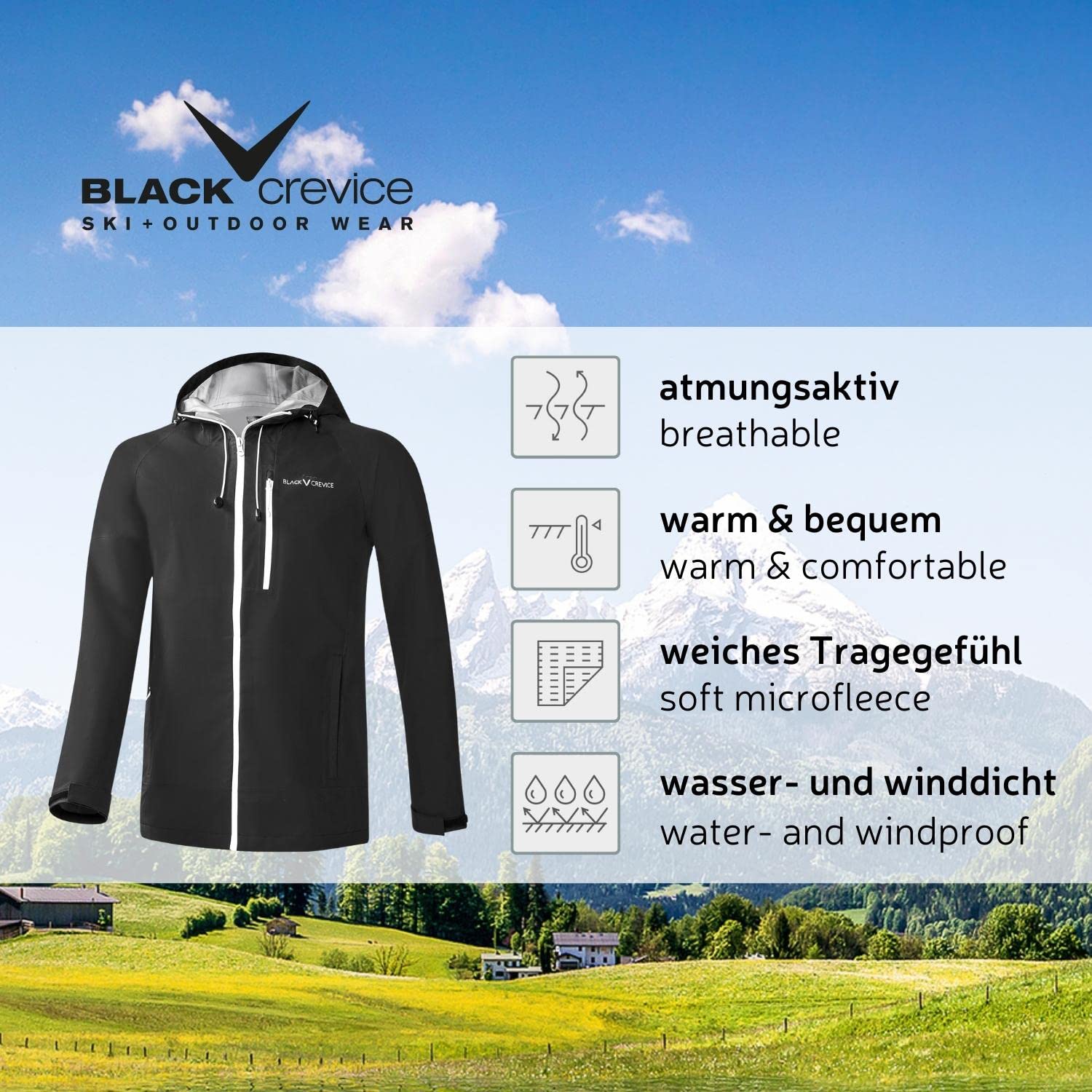 Black Crevice Herren Hardshell Jacke I Hochwertige Outdoor Jacke Herren I 3L Funktionsjacke aus 100% Polyester I Atmungsaktive Herrenjacke I Wind- & Wasserfeste Outdoor Regenjacke Herren