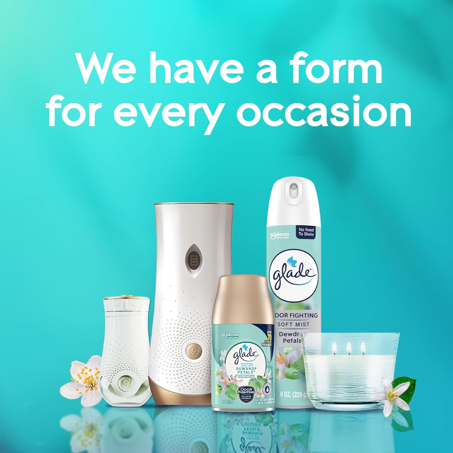 Glade Automatic Spray Refill, Dewdrop Petals, Scented Air Freshener for Home and Bathroom, 6.2 Oz, 6 Count