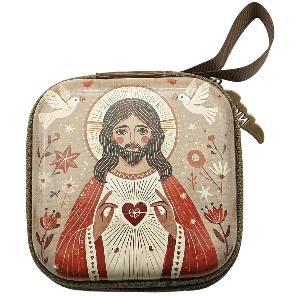 Uzztfa Style2 Catholic Rosary Pouch, Virgin Of Jesus Prayer Rosary Pouch, Zipper Case, Small Rosary Holder, Religious Jewelry Case, Souvenir Case