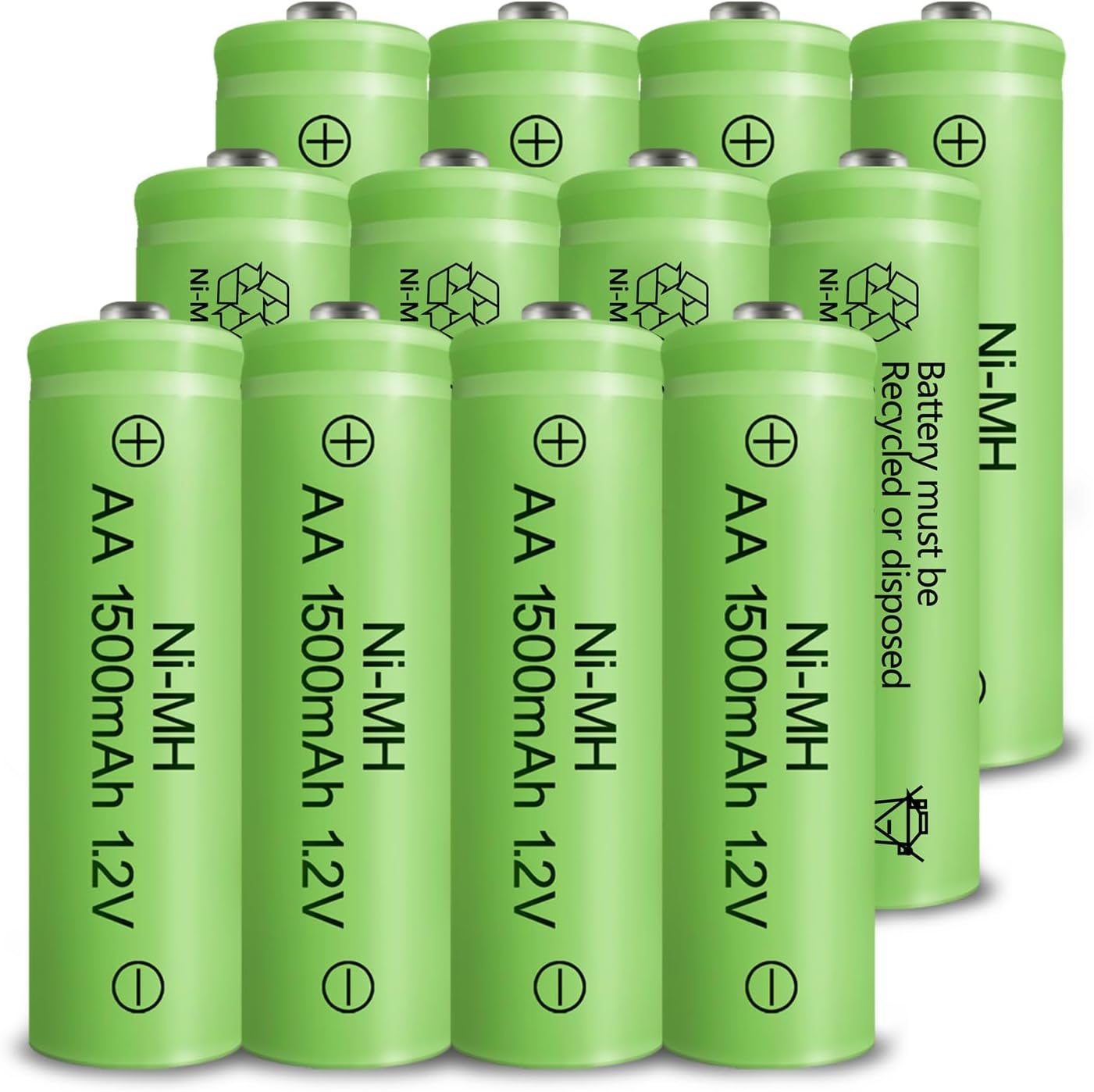 Rechargeable AA Batteries NIMH 1.2V Double A 1500mAh High Capacity Pre-Charged Rechargeable AA Solar Battery Low Self Discharge for Household Devices Solar Light Toys Remote, 12 Pack