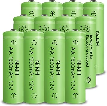 Rechargeable AA Batteries NIMH 1.2V Double A 1500mAh High Capacity Pre-Charged Rechargeable AA Solar Battery Low Self Discharge for Household Devices Solar Light Toys Remote, 12 Pack