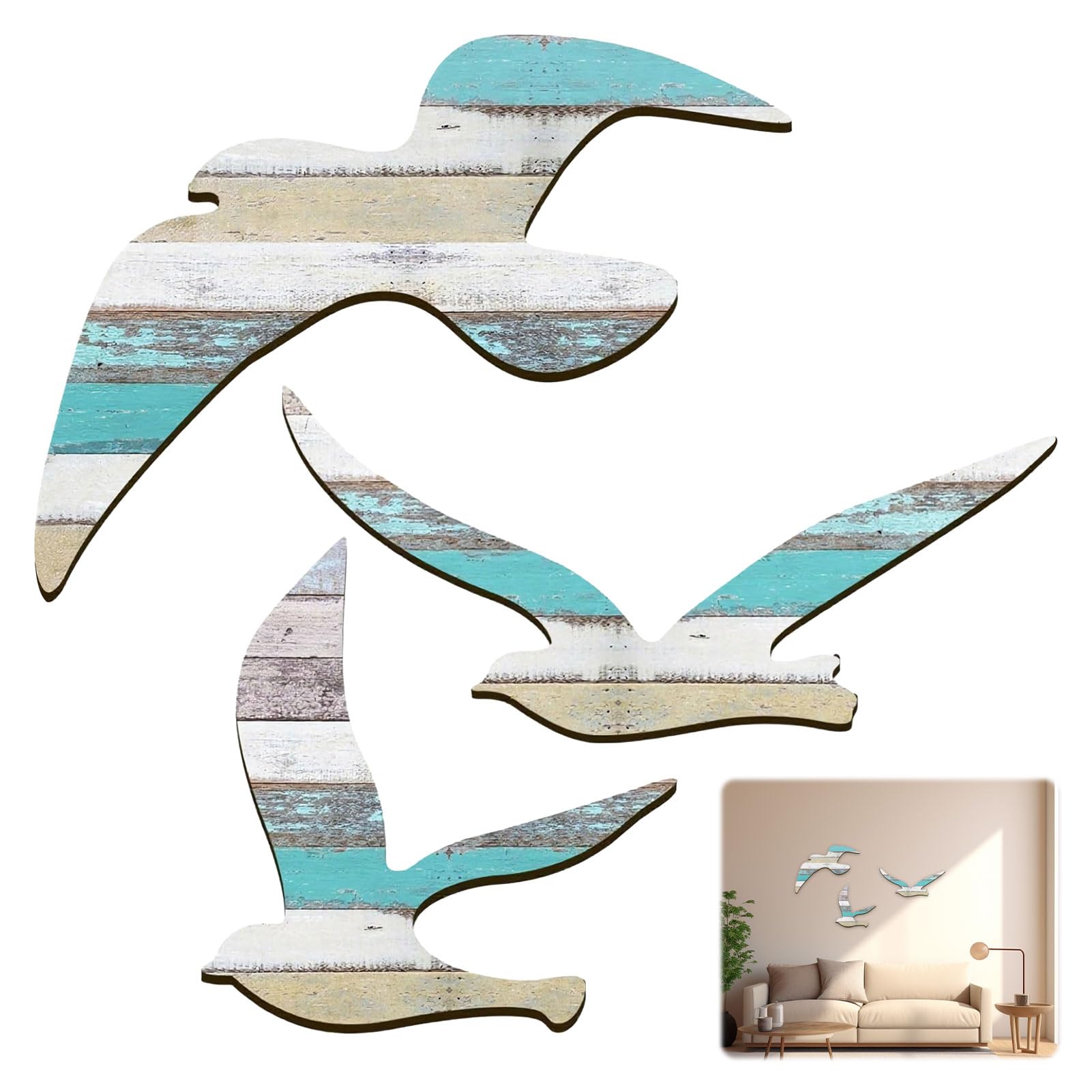 3Pcs Nautical Decor,Wooden Seagull Nautical Bathroom Accessories,Beach Wall Art,Bathroom Decor,Beach Wall Decor,Seaside Wall Art for Home Bedroom Living Room