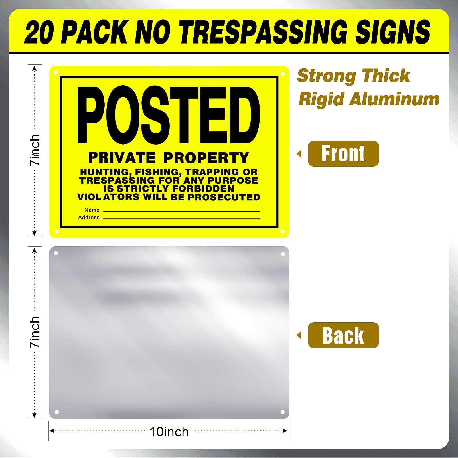 Lot de 20 panneaux « No Trespassing » - Propriété privée