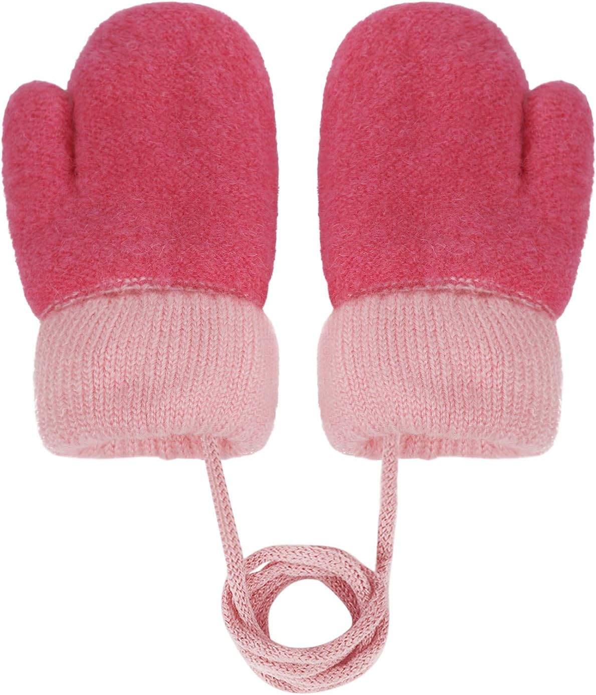 Greenery-GRE Kids Toddler Mittens with String Cartoon Winter Knit Warm Fleece Lined Snow Gloves for Baby Girls Boys 0-6 Y