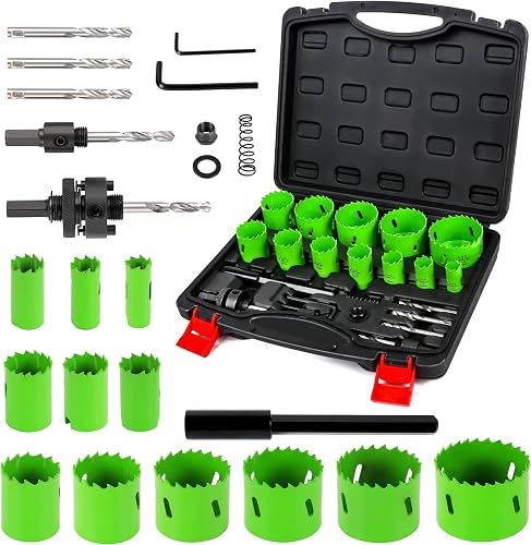 LifeIdeas Bi-Metal Hole Saw Kit, 22PCS Hole Saw Set with 3/4" to 2-1/2" 12 PCS Saw Blades in Case, High Strength Hard Alloy Steel, Mandrels, Hex Key, Drill Bits for Metal, PVC Board, Wood and Plywood
