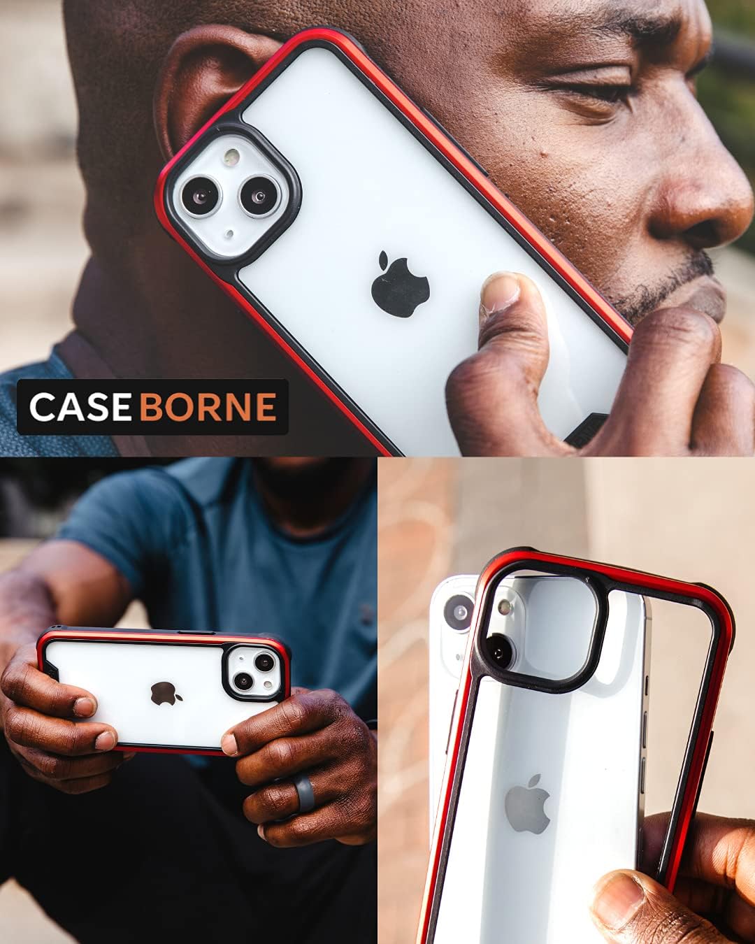 CaseBorne R Compatible with iPhone 14 / iPhone 13 Case - Shockproof Protective Clear, Military Grade 12ft Drop Tested, Durable Aluminum Frame, Anti-Yellowing Technology - Red