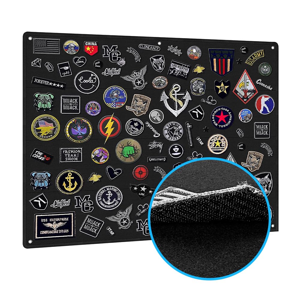 110 * 70cm Pannello Patch in Velcro, Pannello in Velcro in 1000D Oxford, per tattico, Militare, in Velcro, con 6 Occhielli, Pieghevole, Nero
