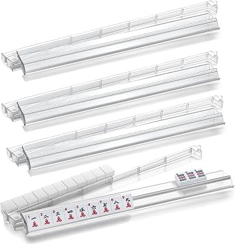Mahjong Racks with Pushers, 4PCS Clear Acrylic Mah jongg Push ers and Racks/Trays, Modern American Mahjong Tile Holder with Built-in