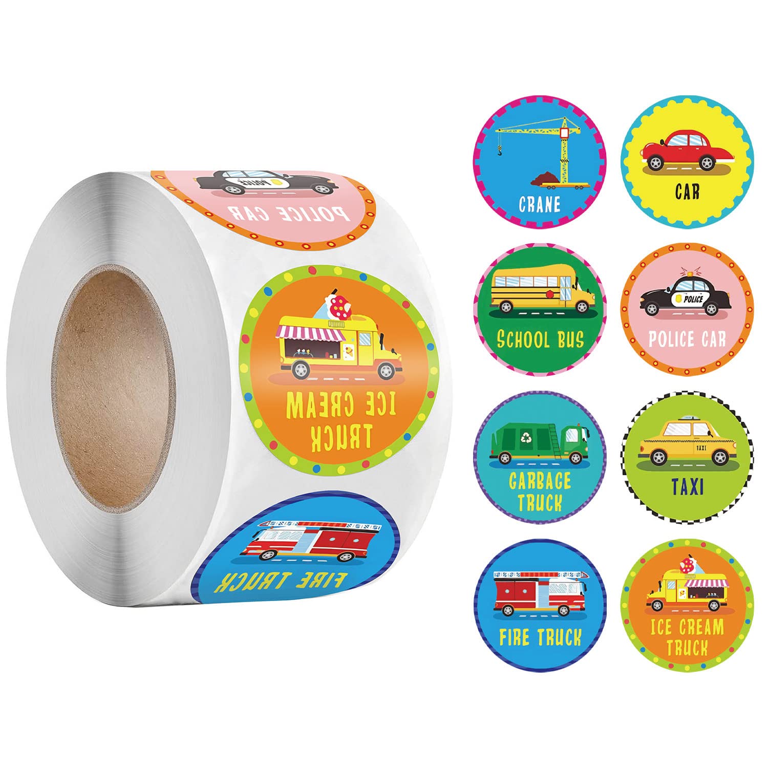 500Pcs Round Transportation Cars for Kids Teacher Reward Stickers School Supplies, Trucks Car Incentive Roll Sticker Potty Training Stickers for
