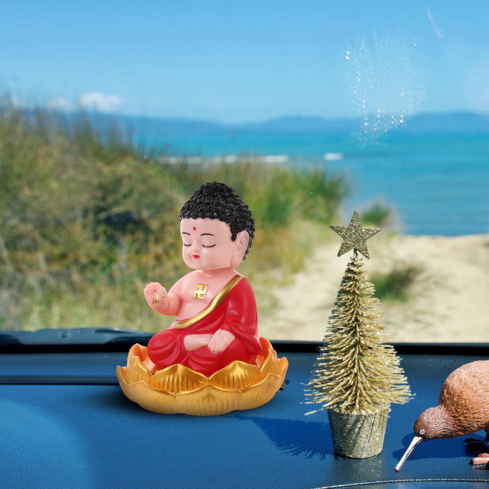 Zzhugyin Figurine de moine dansant à énergie solaire - Décoration d' intérieur de voiture - Moine dansant à l'énergie solaire - Jouet de bureau ou de voiture - Bleu