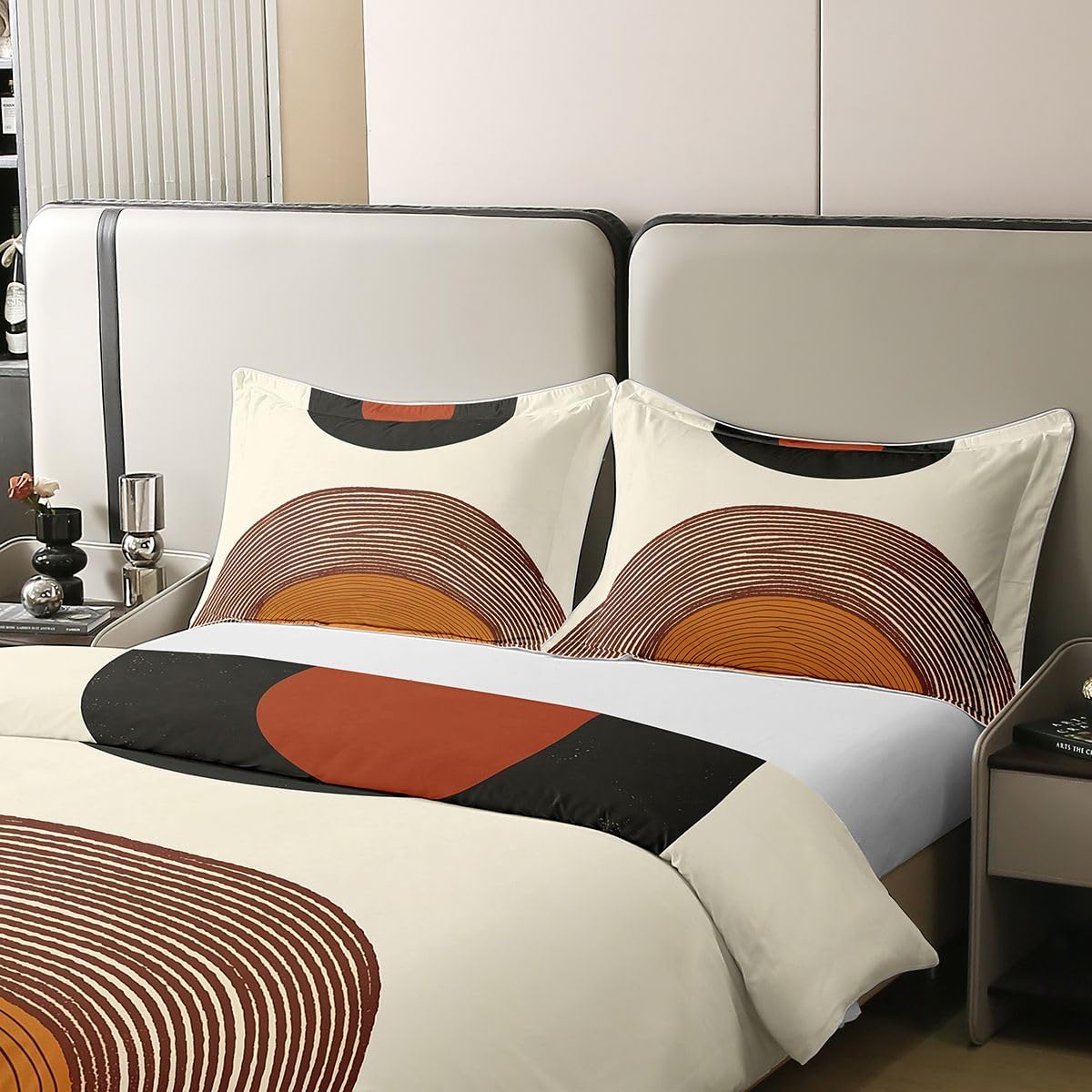 jejeloiu Boho Cotton Duvet Cover Set for Kids Boys Girls Mid Century Abstract Sun and Moon Comforter Cover Queen Size Sunrise Rainbow Bedding Set Modern