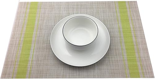 Miniatura 6 de Gugrida Juego de 6 manteles individuales de vinilo tejido cruzado verde de lujo para mesa de comedor, cocina, manteles individuales