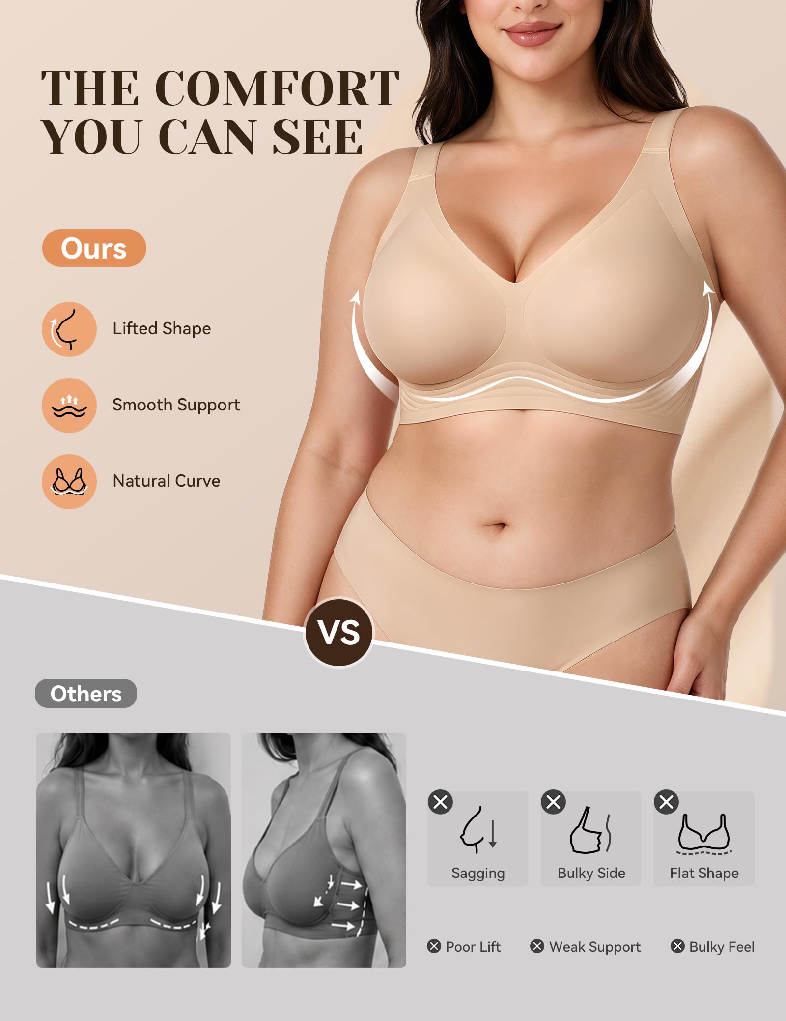 Jelly Bra Seamless Wireless Bra for Women No Underwire Bras Comfy Deep V