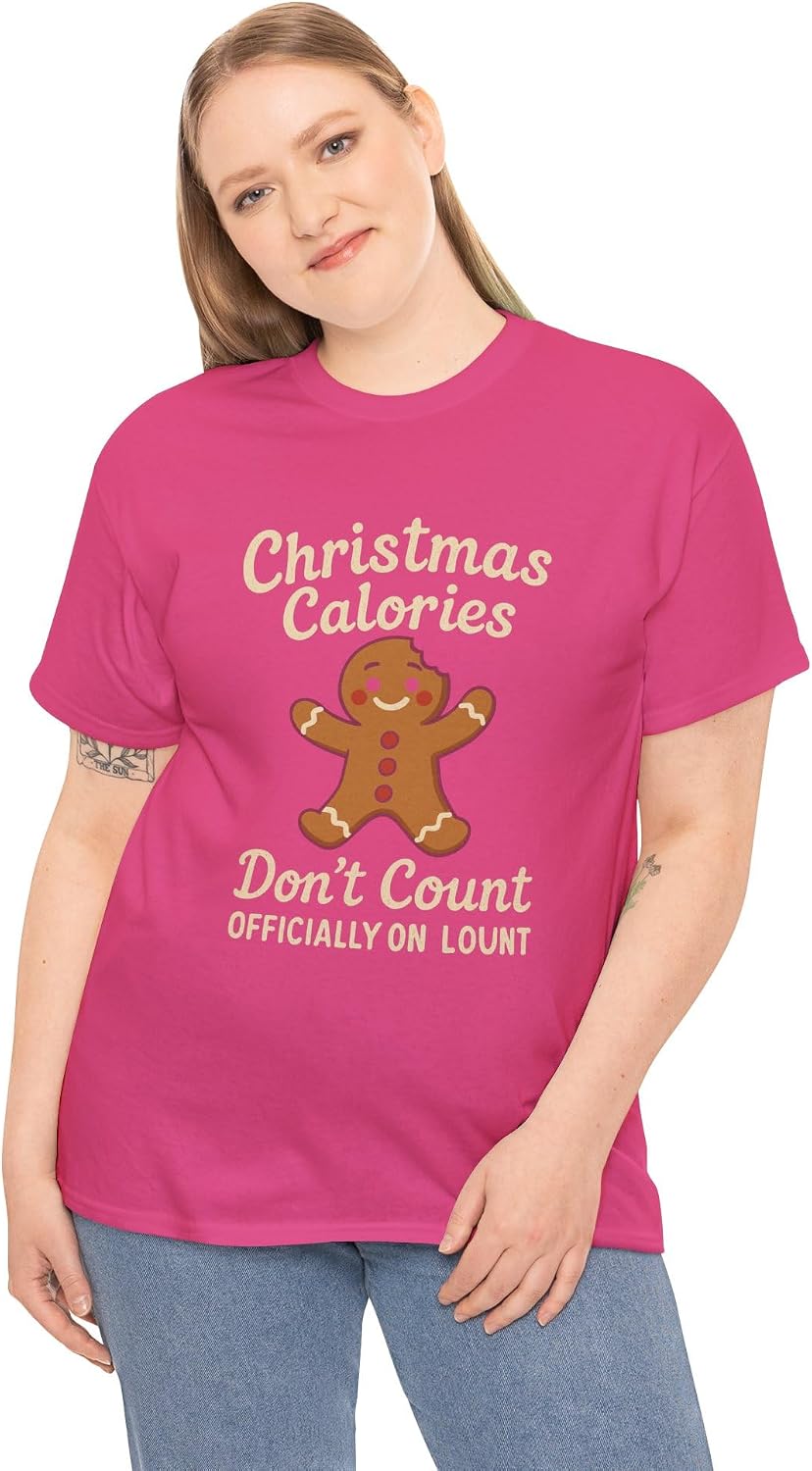 Funny Christmas Calories Don't Count Foodie Holiday Graphic | Gingerbread Man Cookie Wear Heliconia