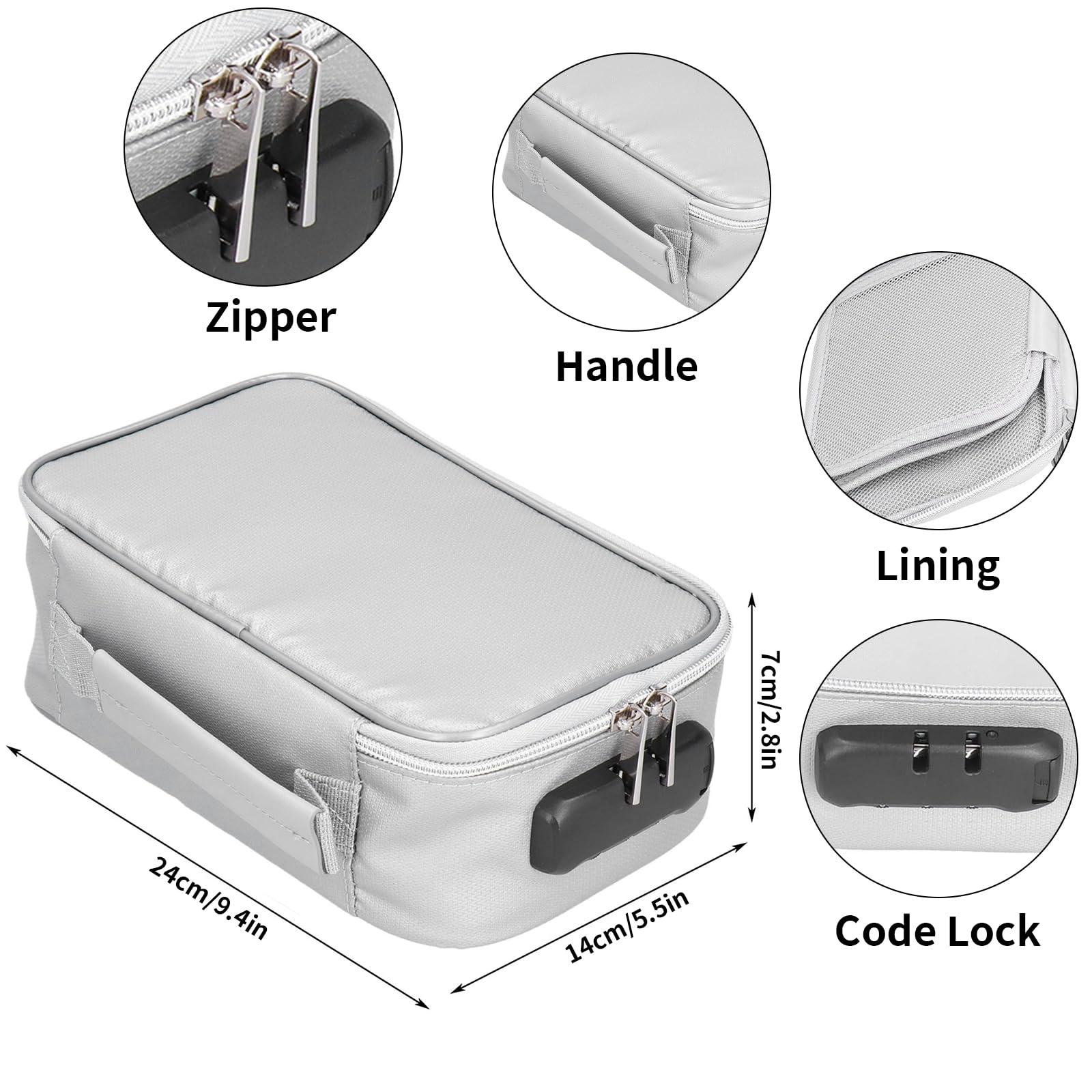 OUKENS Bolsa de Archivo ignífugo con candado, 24x14x7cm Billetera con candado Combinado Maletín Impermeable ignífugo para Pasaporte, Dinero, Certificados, Contratos y Objetos de Valor (Plateado)